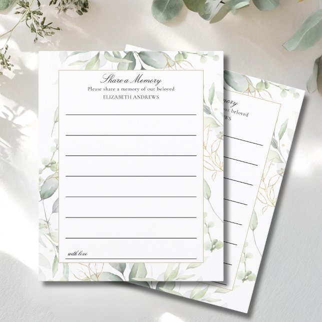 Cartes de présence à un service funéraire "Partage ("Share a Memory" Eucalyptus Funeral Service Attendance)