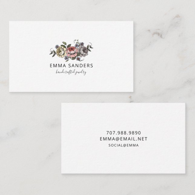 Cartes de présentation de bijoux de fleurs bohèmes (Devant / Derrière)
