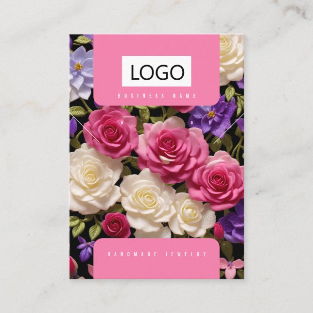 Cartes de présentation de bijoux Roses Rose Blanc  (Devant)