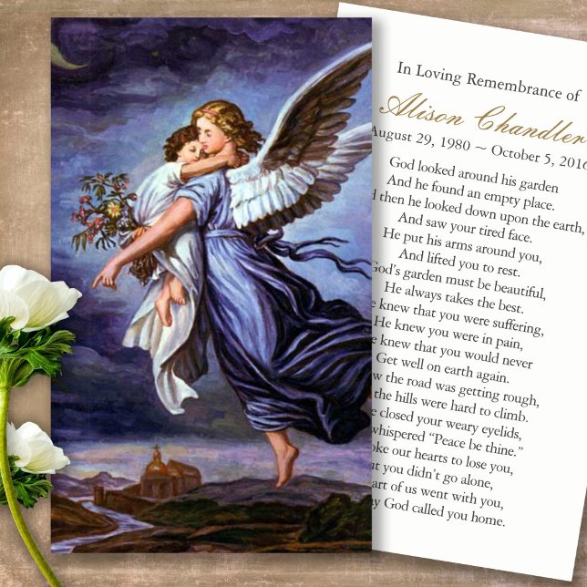Cartes de prière | Ange du Seigneur 5 (catholic, religious, celebration of life, in loving memory of, prayer cards for bereavement)