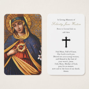 Cartes de prière   Coeur immaculé de Marie