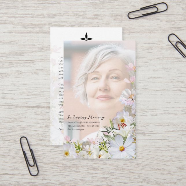 Cartes de prière commémoratives florales (Devant/Arrière en situation)