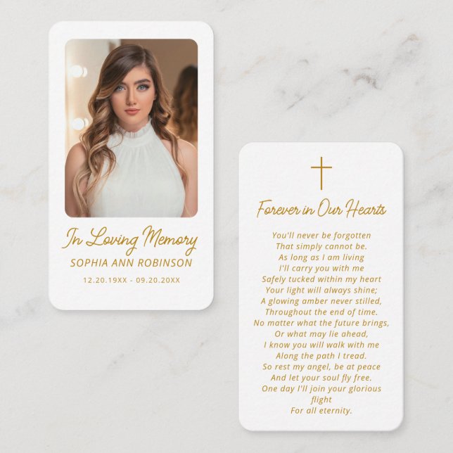 Cartes de prière de souvenir de sympathie funérair (Devant / Derrière)