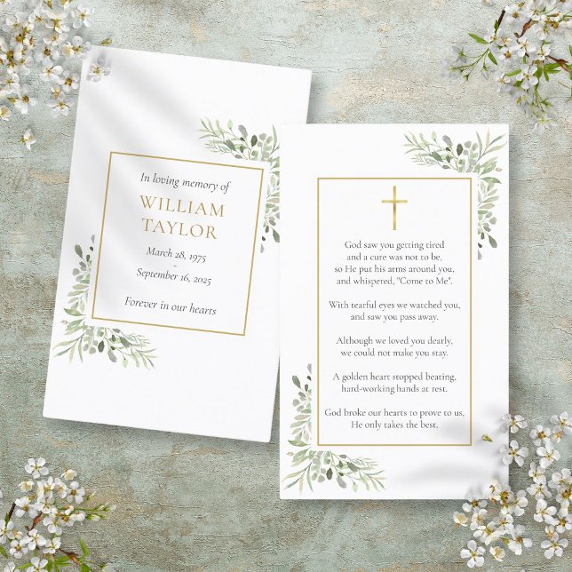 Cartes de prière de verdure commémorative de sympa (Funeral Sympathy Memorial Greenery Prayer Cards)