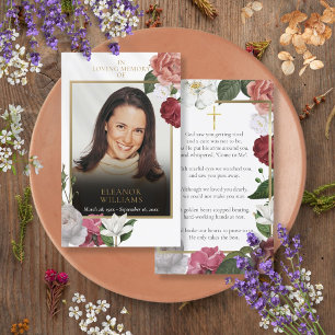 Cartes de prière florales de photo de mémorial de 
