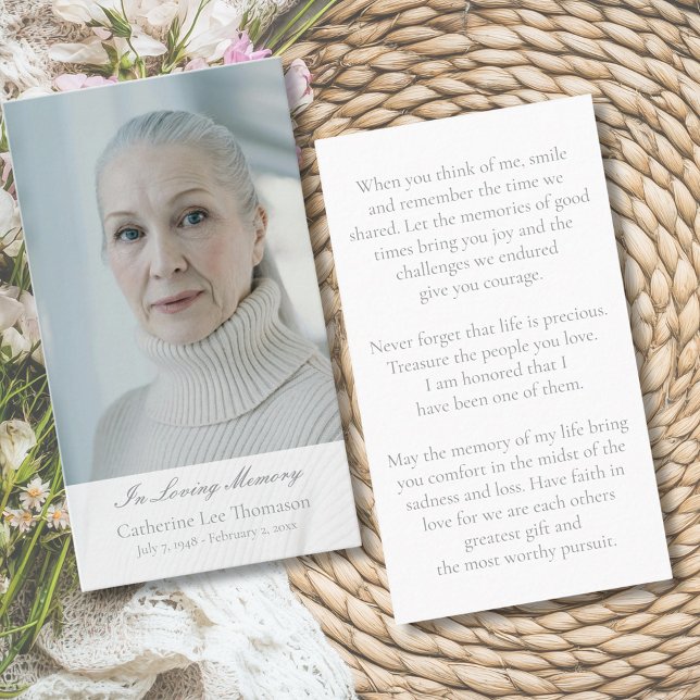 Cartes de prière funéraire à l'écriture élégante a (Elegant Script Funeral Photo Prayer Cards
)