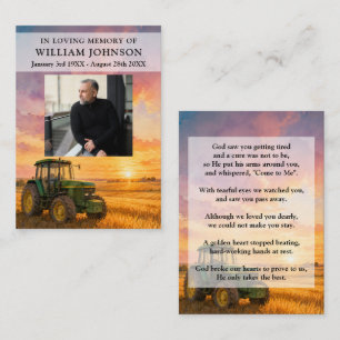 Cartes de prière funéraire de tracteur de fermier
