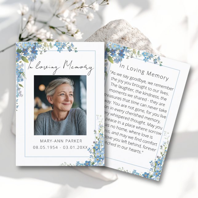 Cartes de prière photo Fleur d'oubli (Forget Me Not Flowers Photo Prayer Cards)