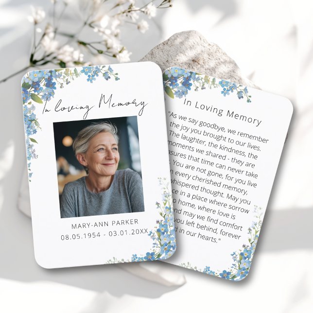 Cartes de prière photo Fleur d'oubli (Forget Me Not Flowers Photo Prayer Cards)