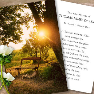 Cartes de prière pour le jardin funéraire Sunrise