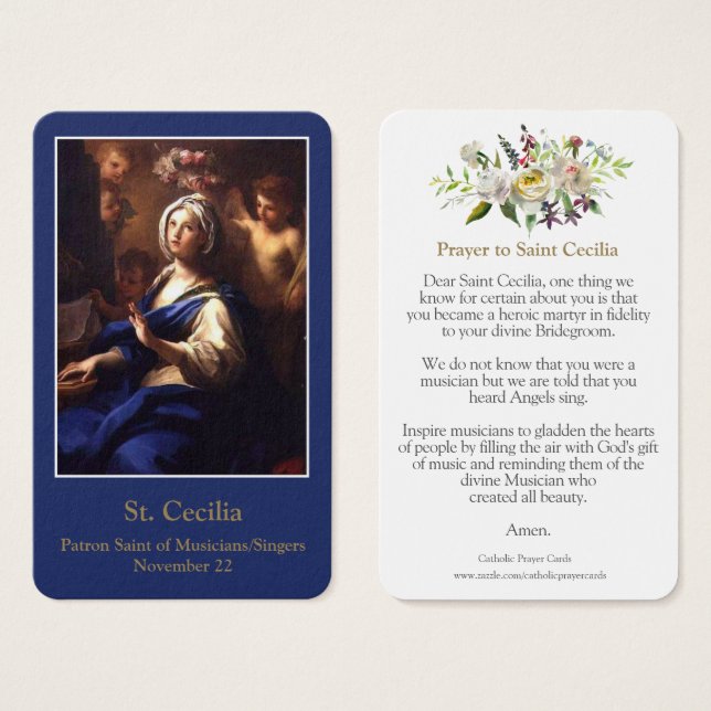 Cartes de prière | Saint Cecilia (Devant & derrière)