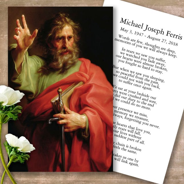 Cartes de prière | St. Paul 1 (catholic, religious, celebration of life, in loving memory of, prayer cards for bereavement)