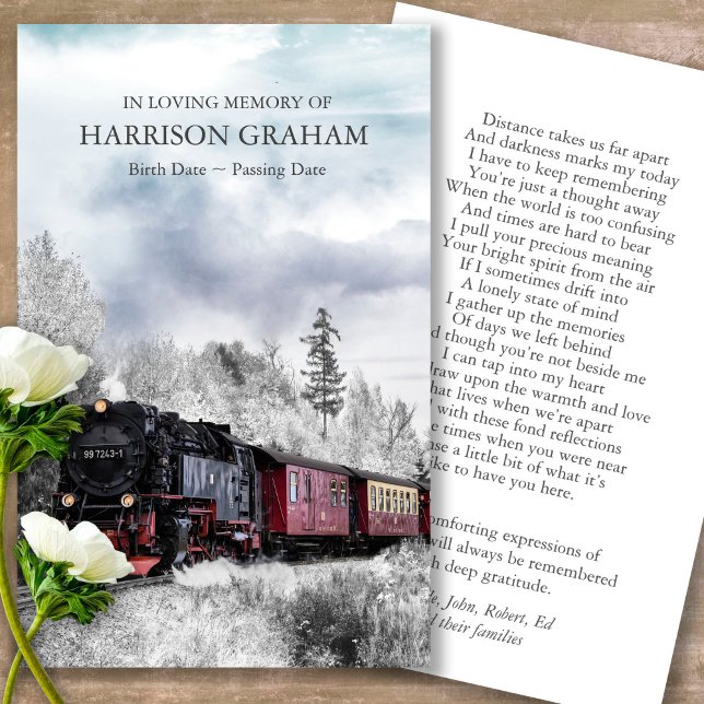 Cartes de prière | Train à vapeur - Deluxe (Steam Train, prayer cards, celebration of life, in loving memory of, prayer cards for bereavement)