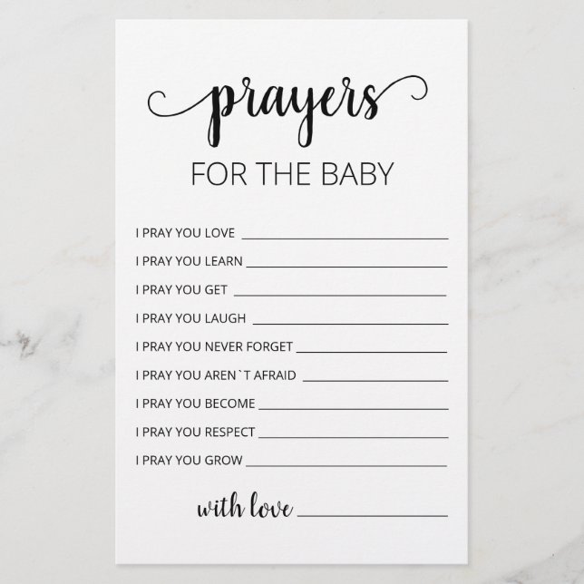 Cartes de prières modifiables pour la fête de baby (Devant)