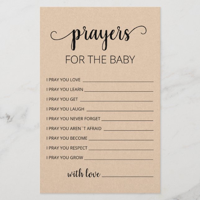Cartes de prières modifiables pour la fête de baby (Devant)