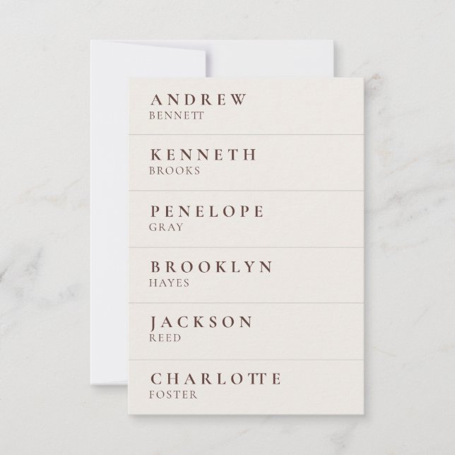 Cartes de profil de 6 invités mini réception marro (Devant)