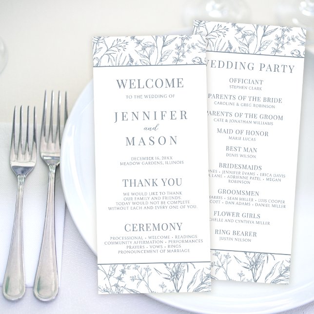 Cartes de programme de mariage à fleurs bleues (Créateur téléchargé)