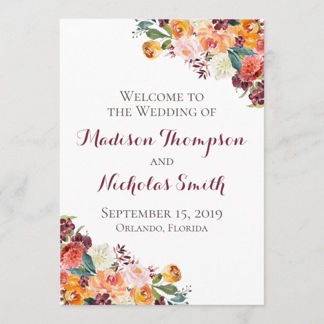 Cartes de Programme de Mariage Fleurs d'Automne, B (Devant)