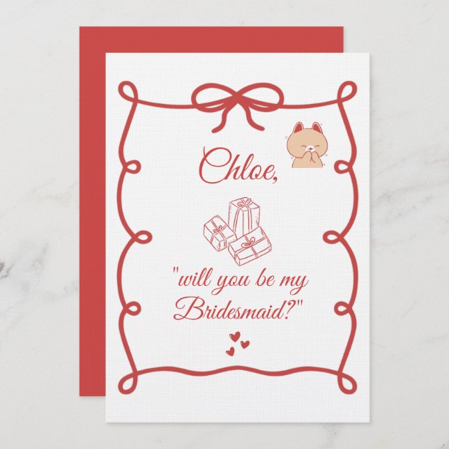 Cartes de Proposition de Demoiselle d'Honneur de M (Devant / Derrière)