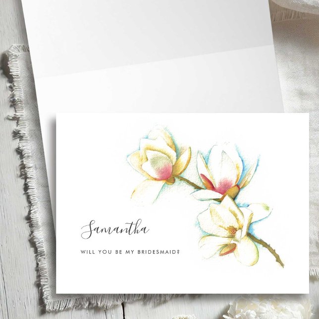 Cartes de proposition de la servante d'Aquarelle F (Bridesmaid proposal cards watercolor white flowers by Victoria Grigaliunas of Do Tell A Belle)