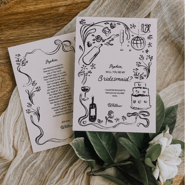 Cartes de proposition de la servante d'information (Bridesmaid Proposal Card Template, Will You Be My Bridesmaid, Hand Drawn Bridesmaid Card, Bridesmaid)
