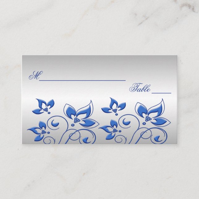 Cartes de puces florales en argent et bleu royal (Devant)