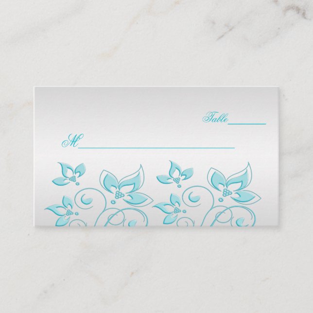 Cartes de puces florales en argent et turquoise (Devant)