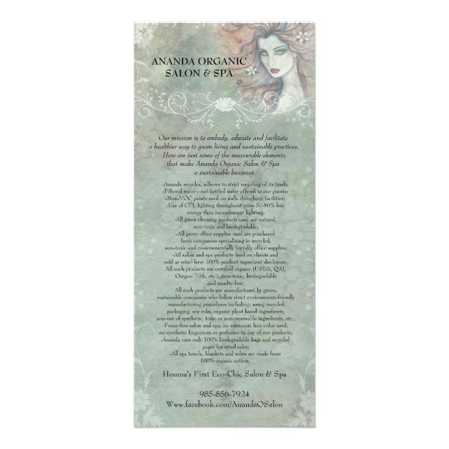 Cartes de rack du salon et spa Ananda Organic (Devant)