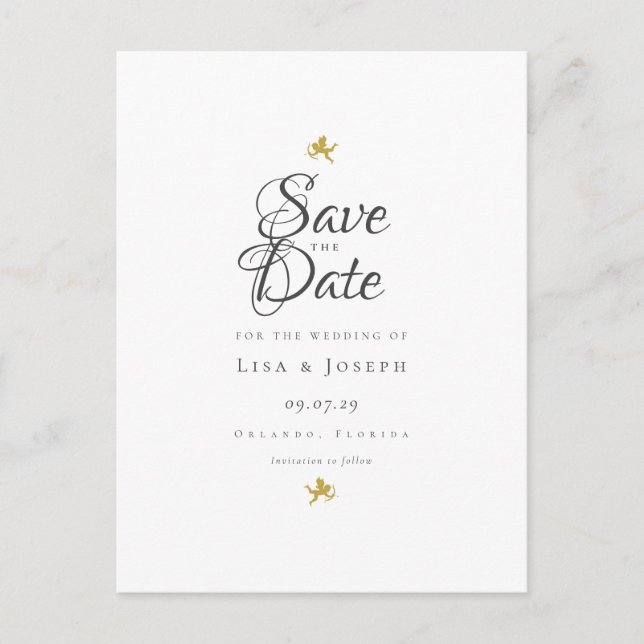 Cartes de rappel élégantes Gold Cupids Save the Da (Devant)