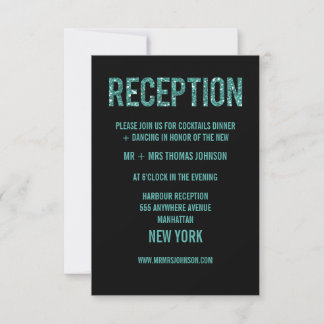 Cartes de réception à paillettes de turquoise noir