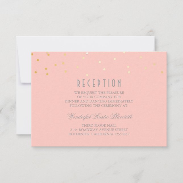 cartes de réception de mariage à confettis rose et (Devant)