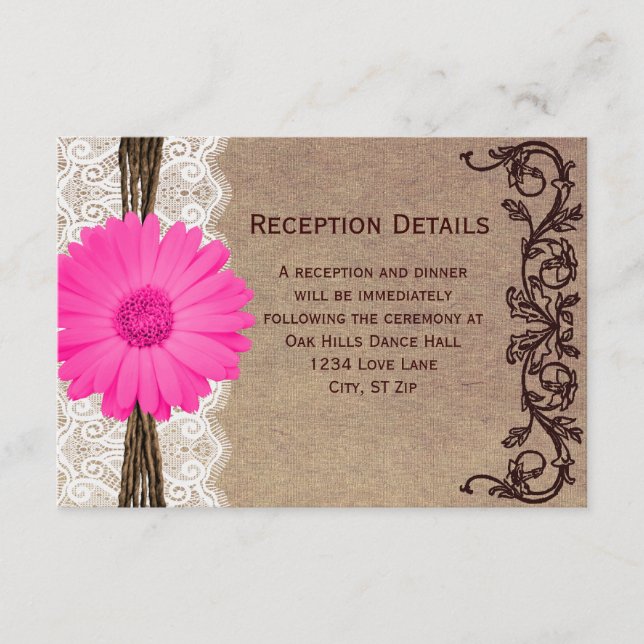 Cartes de réception de mariage à la gerbera rose r (Devant)