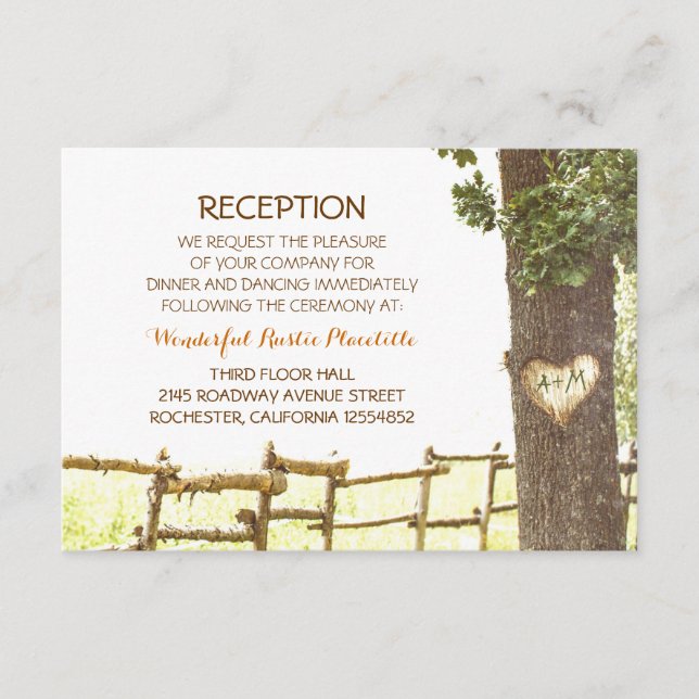 cartes de réception de mariage à l'arbre d'amour à (Devant)