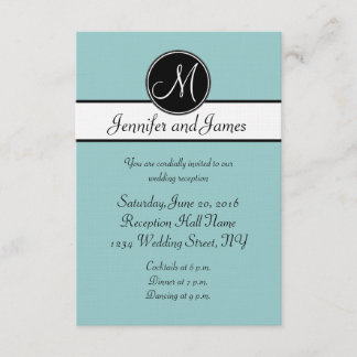 Cartes de réception de mariage à monogramme bleu n