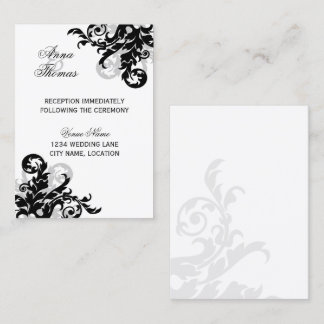 Cartes de réception de mariage à motif noir et arg