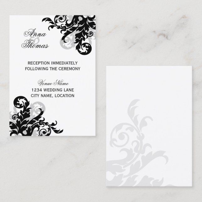 Cartes de réception de mariage à motif noir et arg (Devant / Derrière)