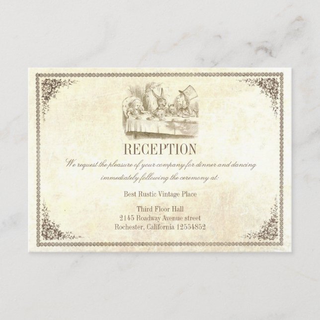 Cartes de réception de mariage Alice au pays des m (Devant)