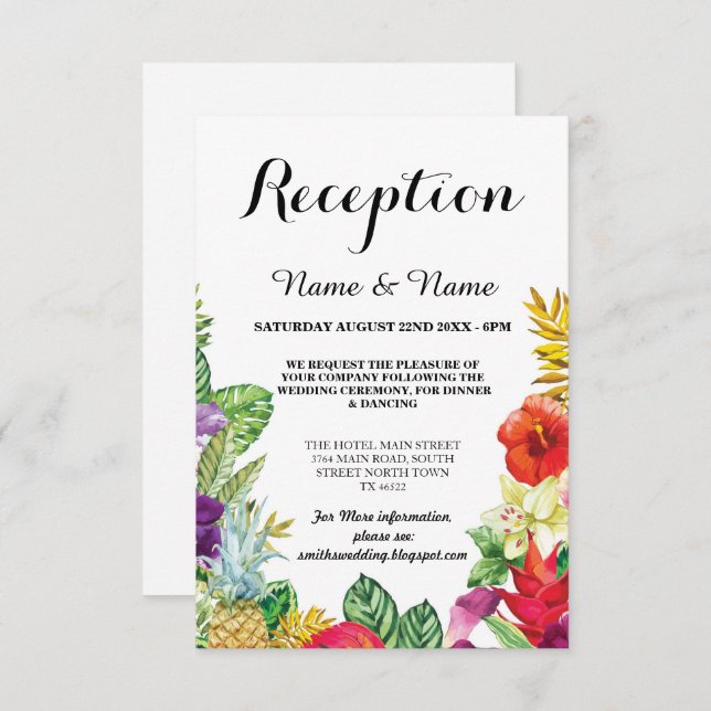 Cartes de réception de mariage Aloha Luau Tropical (Devant / Derrière)