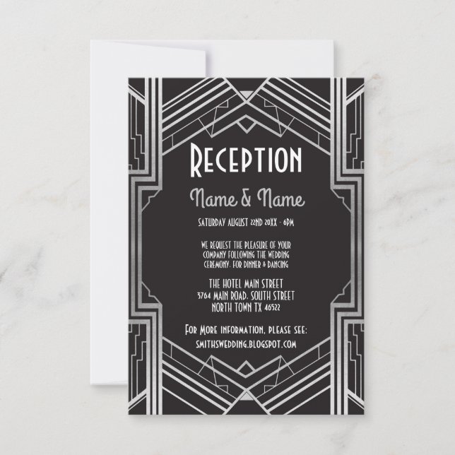Cartes de réception de mariage argent Art Déco Gat (Devant)