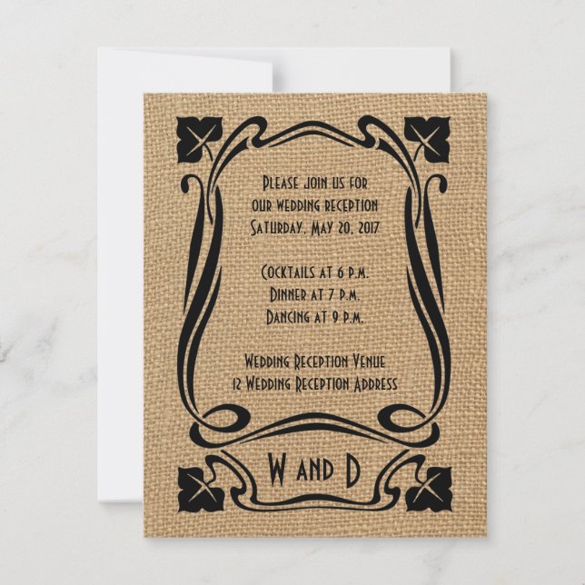 Cartes de réception de mariage Art Déco en toile d (Devant)