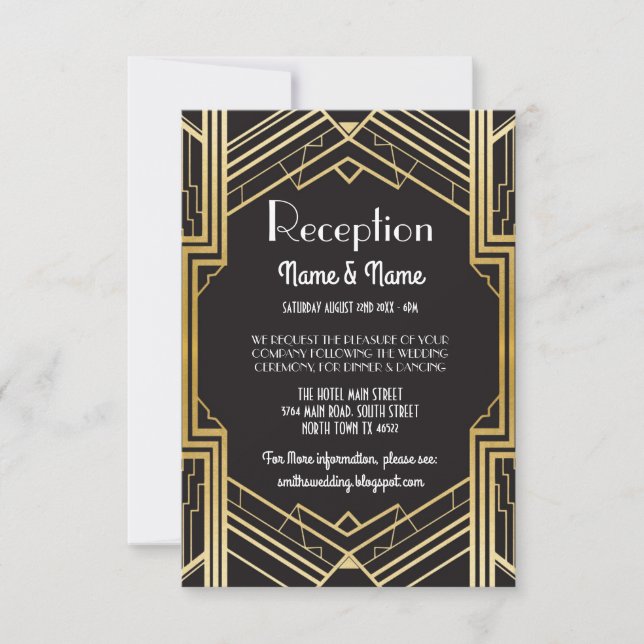 Cartes de réception de mariage Art Déco Gatsby en  (Devant)