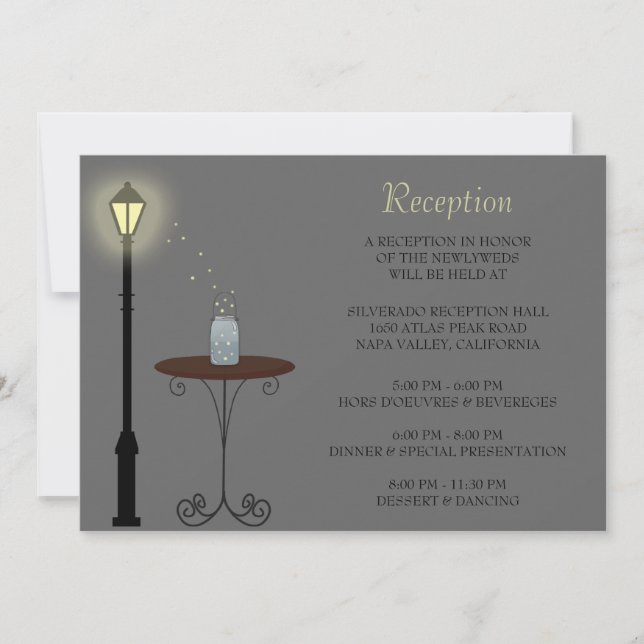 Cartes de réception de mariage avec lucioles et po (Devant)