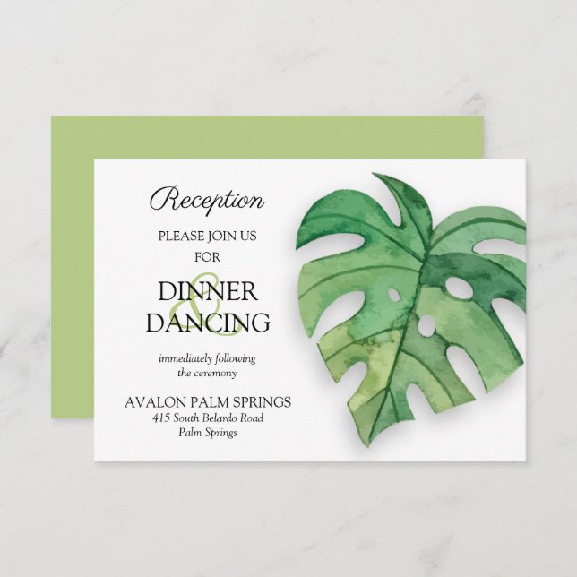 Cartes de réception de mariage botanique tropicale (Devant / Derrière)