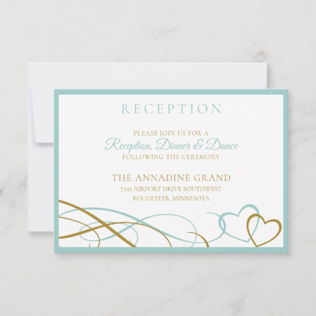 Cartes de Réception de Mariage Cœurs - Turquoise & (Devant)