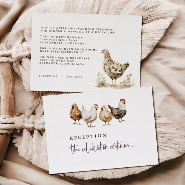 Cartes de réception de mariage de poulet de ferme  (Créateur téléchargé)