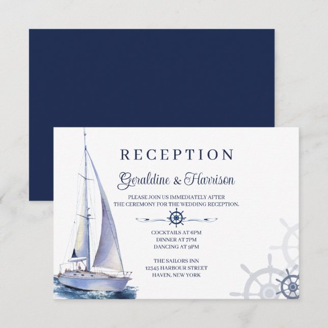 Cartes de réception de mariage élégantes et nautiq (Devant / Derrière)