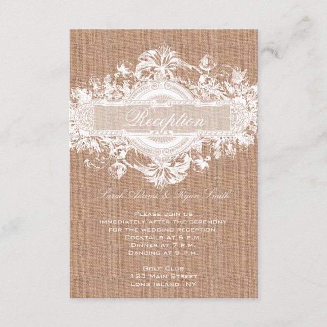 CARTES DE RÉCEPTION DE MARIAGE FLORAL EN TOILE DE  (Devant)