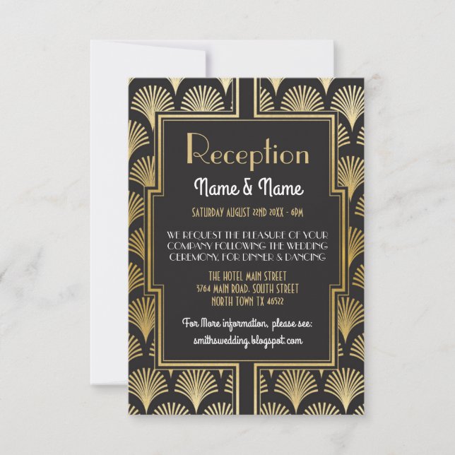 Cartes de réception de mariage Gatsby Art Déco Or  (Devant)