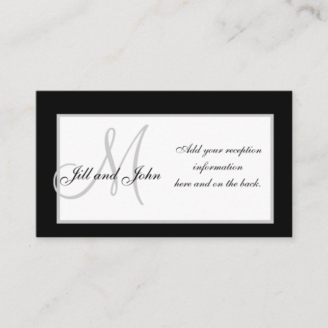 Cartes de réception de mariage Monogramme noir et  (Devant)