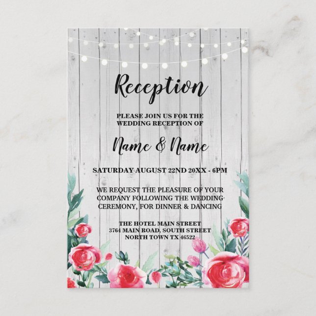 Cartes de réception de mariage Rose rouge Fleurs e (Devant)